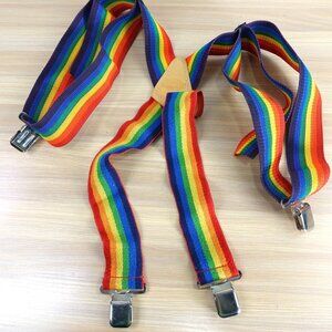 VINTAGE Nicholas Suspender Mens Rainbow Striped Clip On‎ Braces Stretch Retro
